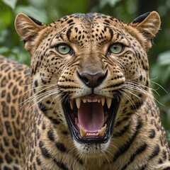 Obraz premium Jungle Predator Intense GreenEyed Leopard in Closeup View