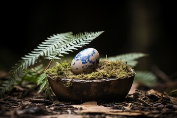 Fototapeta premium easter egg in a bowl with moss and ferns