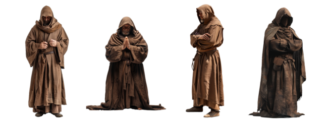 monks in traditional brown robes spirituality and devotion transparent background