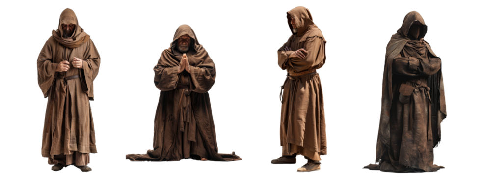 monks in traditional brown robes spirituality and devotion transparent background