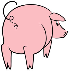 Cute pig posing seen from behind looking to the side