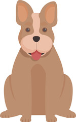 Happy bulldog is sitting and looking forward with its tongue out