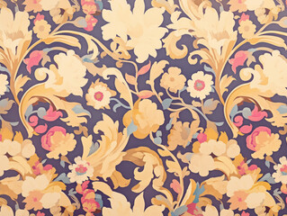 Boho wallpaper with vibrant floral patterns on a purple background