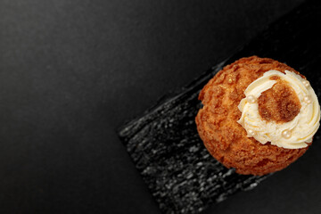 Classic Shu cake (choux). Custard dough based on butter and milk, classic custard filling with...