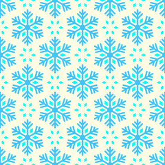 Beautiful blue snowflakes isolated on a white background. Cute Christmas seamless pattern. Vector simple flat graphic illustration. Texture.