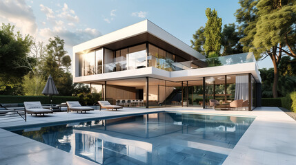 Fototapeta premium Modern villa with open plan living with swimming pool