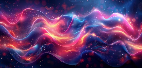 Obraz premium Abstract neon waves with colorful light trails. Digital art