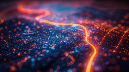 Digital map showing location with two icons representing artificial intelligence technology in GPS, and location on map.