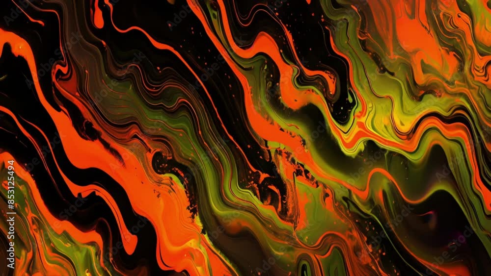 Poster a wash of neon orange and green forms a pulsating backdrop for intricate black lines that seem to da