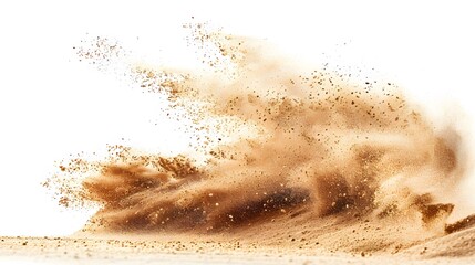 Tan cloud of sand blown on a white background
