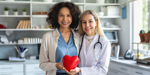 A cardiologist and a patient hug in a clinical setting, illustrating compassion in healthcare.