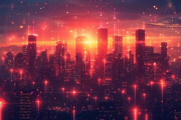 Fototapeta premium Futuristic Cityscape at Sunset.