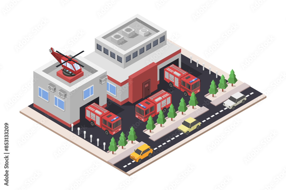 Poster isometric fire station