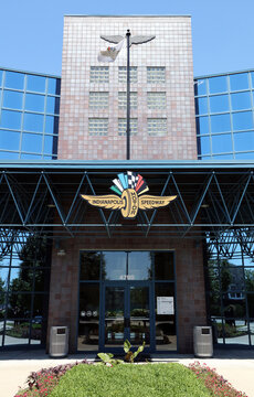 Indianapolis, Indiana, USA - June 13, 2024: The exterior of the Indianapolis Motor Speedway. The Indianapolis Motor Speedway is a motor racing circuit and home of the Indianapolis 500 race.