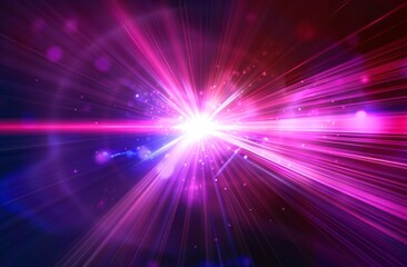 A pink and purple laser beam radiates from the center of an abstract black background