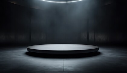 Minimalist dark empty stage with spotlight. Perfect for presentations, product displays, and architectural concepts in a modern setting.