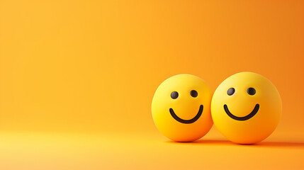 Fototapeta premium World Emoji Day, two emoticons on a yellow background, copy space.