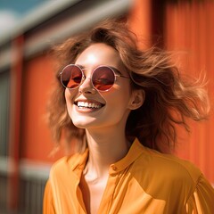 Confident and Stylish: A Young Woman Radiates Optimism and Friendliness as She Smiles Behind Sunglasses