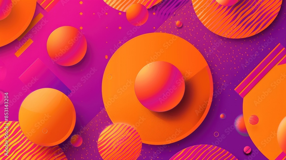 Poster geometric pattern with orange elements on a magenta background for web and graphic design