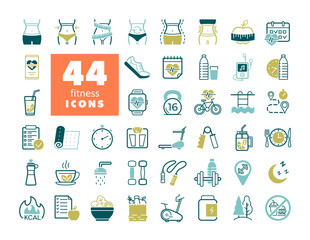 Fitness and health vector icon set