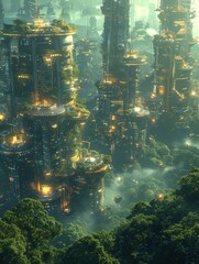Fototapeta premium Futuristic City in the Forest.