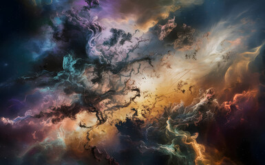 abstract galaxy background with deep space elements, including stars, nebulas, and swirling cosmic clouds