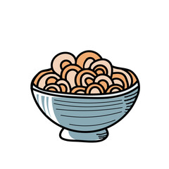 Vector food bowl icon. Vector illustration doodle Noodle at bowl. hand drawing isolated on white background.