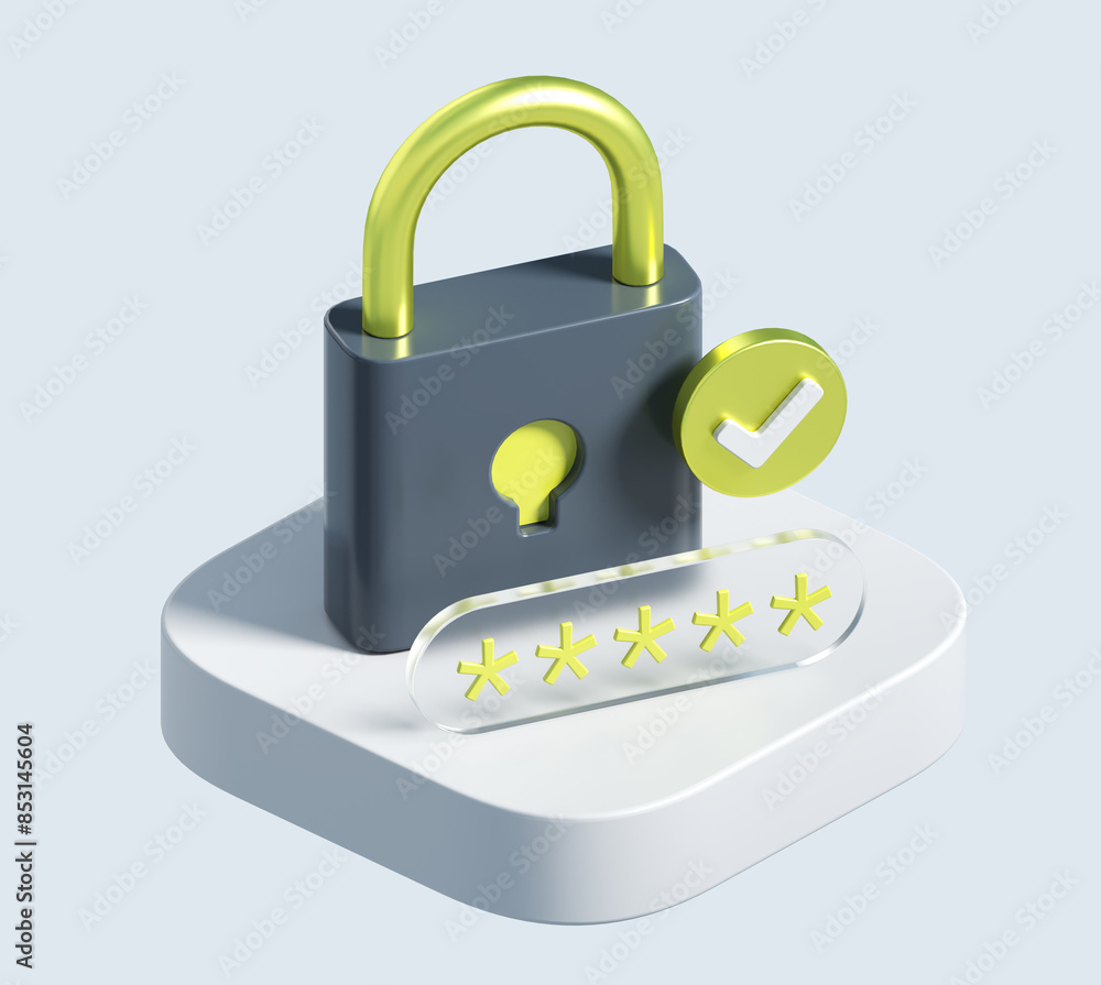 Poster 3d icon of lock. 3d illustration for finance and banking on white background. simple 3d rendering of
