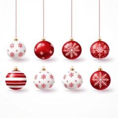 Elegant Red and White Christmas Decor Vector Collection Against White Backdrop