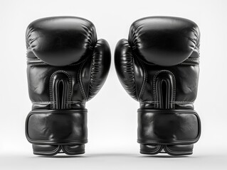 Contemporary black boxing glove front side view set, realistic mockup, clipping path, isolated white backdrop