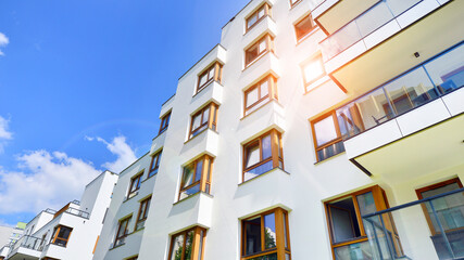 European residential architecture. Modern house facade exterior. New contemporary residential construction architecture background. 