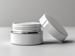 White jar of cosmetic cream, product showcase, template empty frame, isolated on white backdrop