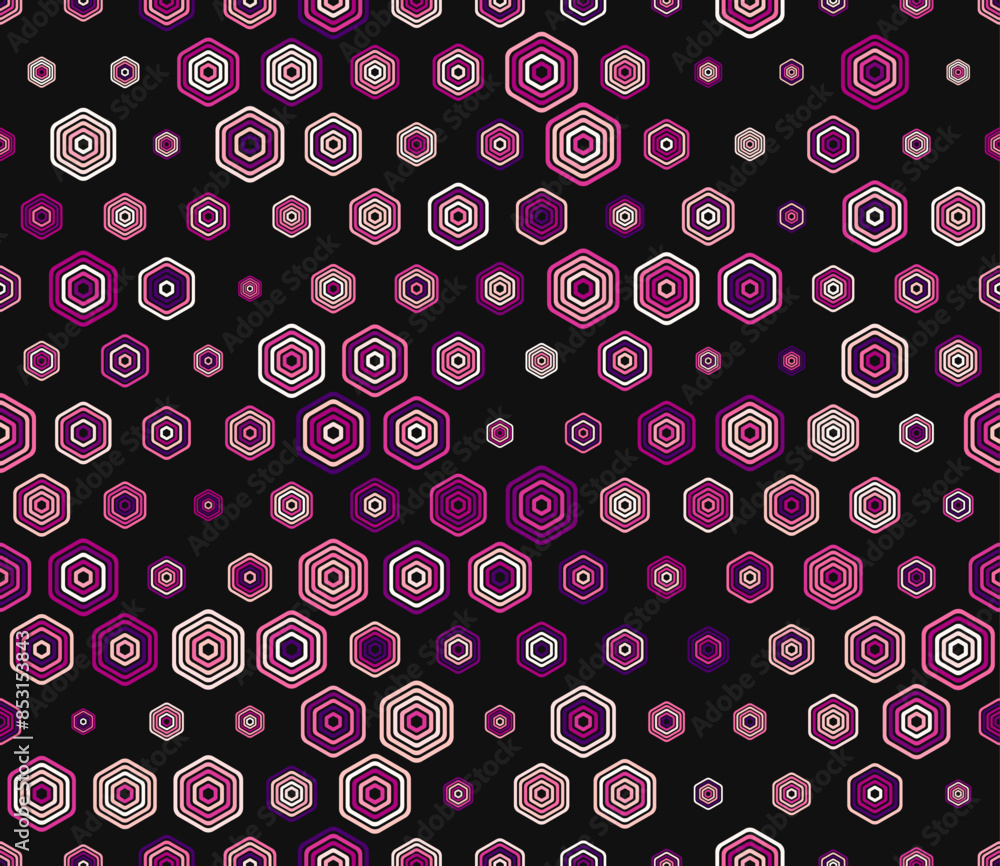 Poster tileable hexagon pattern. multicolored geometric elements of varied size. bold rounded stacked hexag
