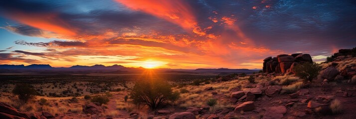 Fototapeta premium Sunset in the Arizona desert landscape - wide banner of the natural arid environment