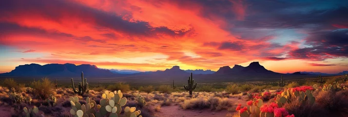 Wandcirkels Koraal Sunset in the Arizona desert landscape - wide banner of the natural arid environment  © Brian