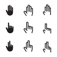 Set of hand pointer icons. Click finger collection