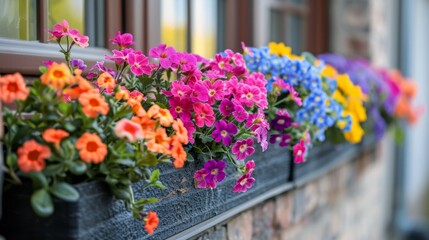 Fototapeta premium Colorful Flowers in Window Box