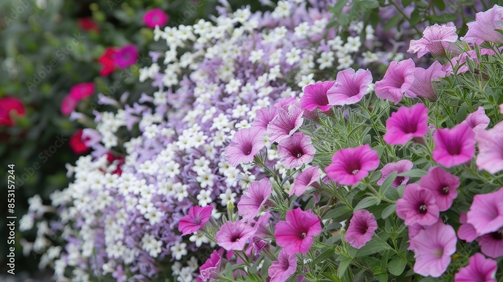 Sticker Mixing Supertunia blooms with gypsophila in the garden