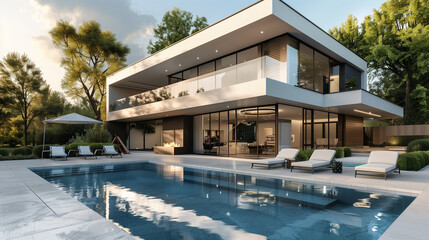 Fototapeta premium Modern villa with open plan living with swimming pool