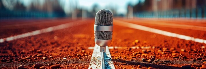 podcasting/broadcasting microphone on professional sports running track and field