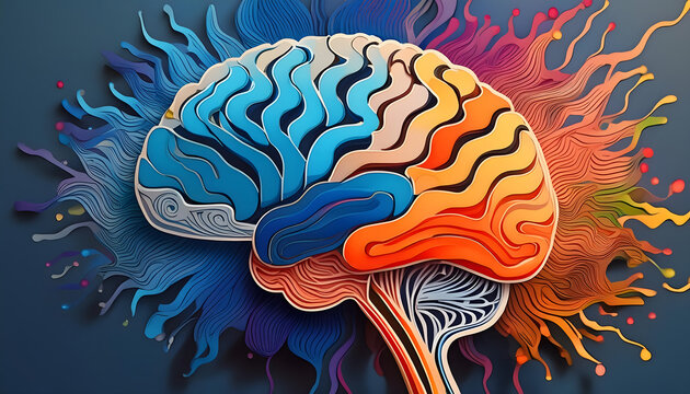 Vivid Mind: Illustrating ADHD in a Colorful Brain on a Black Background with Copyspace