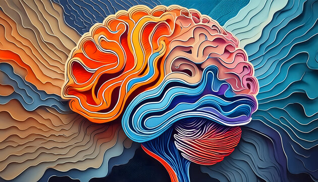 Vivid Mind: Illustrating ADHD in a Colorful Brain on a Black Background with Copyspace