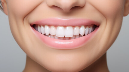 Obraz premium Beautiful female smile after teeth whitening procedure. Dental care. Dentistry concept.