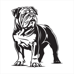 Bulldog standing silhouette vector illustration line art