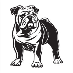 Bulldog standing silhouette vector illustration line art