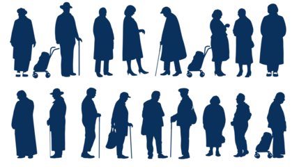 set of silhouettes of old people