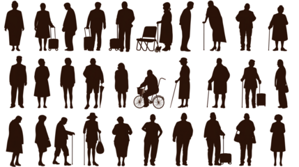 set of silhouettes of old people