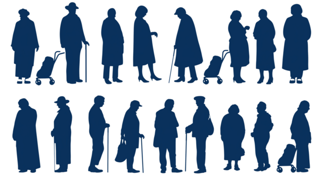 set of silhouettes of old people