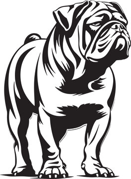 recommend clip art: english bulldog portrait, Bulldog standing silhouette vector illustration line art and white background