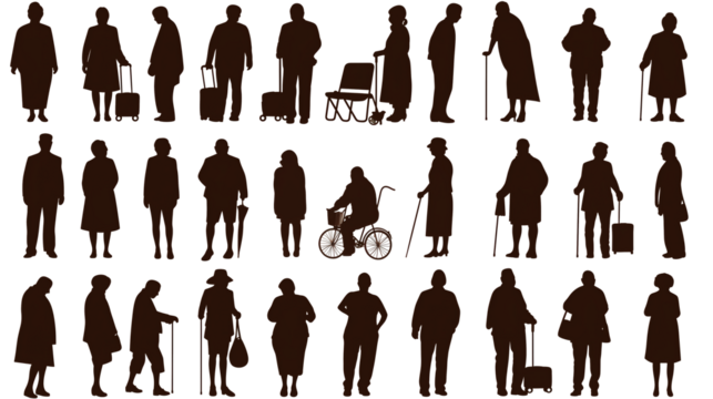 set of silhouettes of old people
